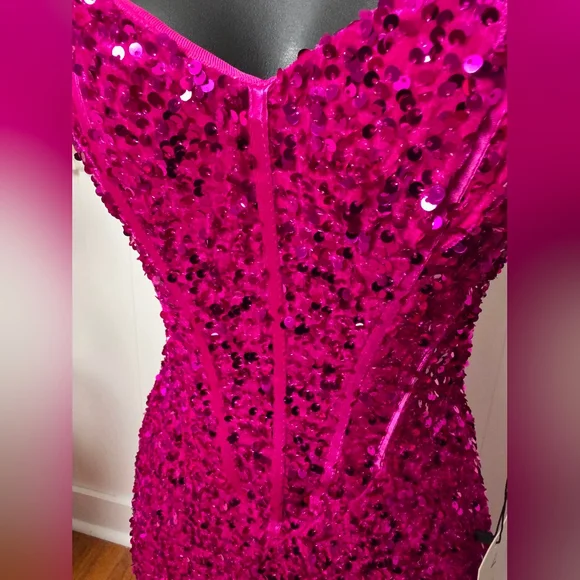 Velvi Dover Corset Gown V118 Fuchsia Sequin Prom Dress Size 0 NWT - Picture 3 of 6